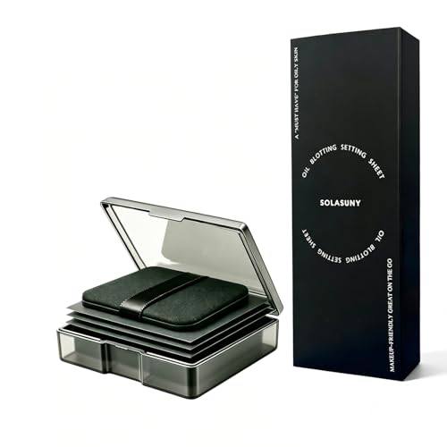 SOLASUNY 300 Sheets Black Oil Blotting Sheets with Mirror & Puff Refillable Case