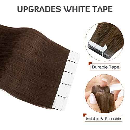 S-noilite Tape In Hair Extensions Human Hair Real Natural Straight Silky Remy Hair Seamless Double Side Tape in Hair Extensions for Women (20 Inch, 4 Medium Brown)