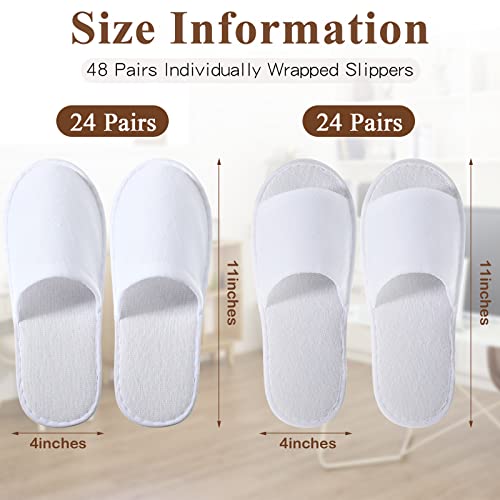 Coume 48 Pairs Disposable Slippers for Guests Bulk Soft Disposable Hotel Spa Slippers Open Toe and Close Toe White Non-Slip for Women Men Home Indoor Hotel Travel Wedding Party