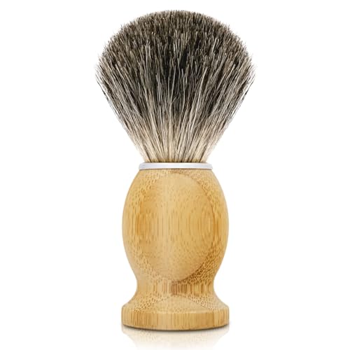 KIKC Hand Crafted Badger Hair Shaving Brush with Bamboo Handle - Soft Bristle for Wet Shave, Gift for Bearded Men - Variation: Badger Hair Bristle