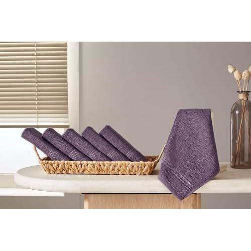 Ozdilek 6-Piece Washcloth Set 13x13 Towels 100% Turkish Cotton, Soft, Absorbent, Gentle on Sensitive Skin, Multi-Purpose Use, Washable, Reusable, Ideal for Baby Care & Spa 6 Towels (Orchid Purple)
