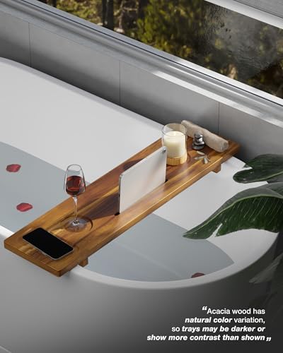 Acacia Wood Bathtub Caddy Tray - Large 34.6x9 Inch Bathroom Organizer