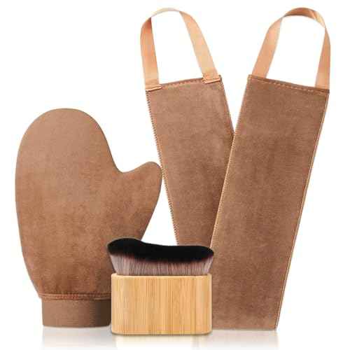 3 in 1 Self Tanning Mitts Self Tanner Mitt Applicator Tanning Brush Self Tanner Back Applicator, Tanning Gloves for Self Tan Mitt Applicator,Self Tanning Kit for Lotion,Spray Tan,Body,Sunless,Face