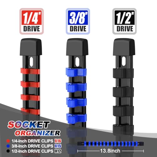 Heavy Duty 3-Piece Socket Organizer Rail Set for 1/4", 3/8", 1/2" Drive
