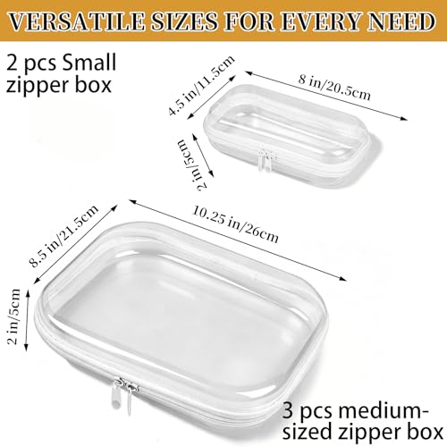 5-Pack Clear Hard Shell Zipper Cases with Lids