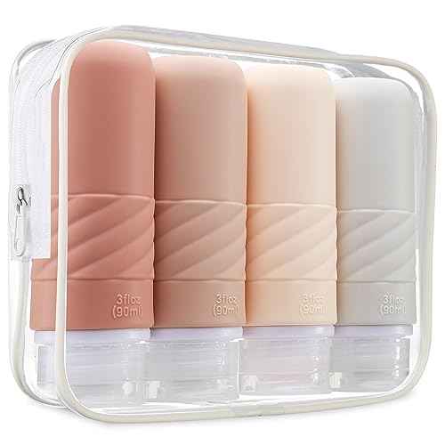 Gemice Travel Bottles for Toiletries, Tsa Approved 3oz Portable Travel Bottles, BPA Free Leak Proof Squeezable Travel Size Containers, Travel Accessories for Shampoo Conditioner Lotion (4 Pack)