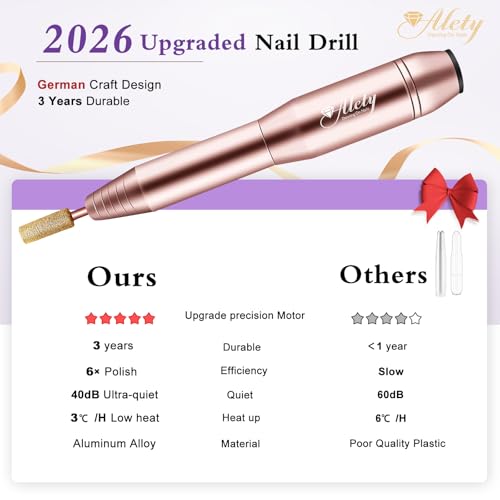 Electric Nail Drill Kit for Acrylic & Gel Nails - Portable Efile Manicure Tools with Gold Drill Bits