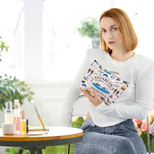 BLUPARK Antarctica Souvenir Cosmetic Bag - Travel Makeup Bag - Multicolor - Cartoon Pattern - 9.25" x 6.69" x 0.75" - Polyester - Easy to Clean, Durable - Women's Travel Cosmetic Bag