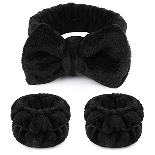 WSYUB Black Makeup Headband & Wristbands Set for Face Washing & Spa