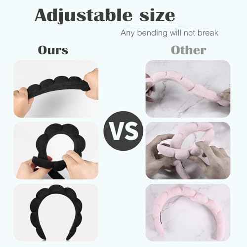 Spa Headbands for Washing Face or Facial, Set of 2 Skincare, Terry Cloth Headband Combo Pack - Puffy Makeup Headbands for Face Washing, Mask, Skin Treatment