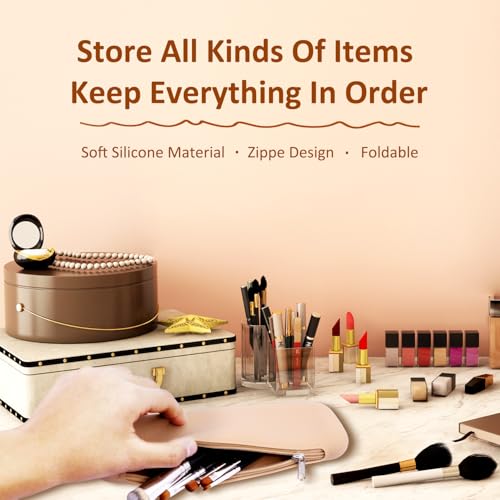 Set of 2 Zipper Makeup Brushes Bag For Travel, Large Silicone Makeup Brush Holder, Washable Make Up Brushes Pouch Case Makeup Tools for Organizing Cosmetics Daily Work