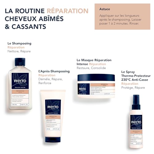 PHYTO PARIS REPAIR Intensive Restructuring Mask, Vegan, Silicone Free, Restores and Strengthens Damaged Hair and Brittle Hair Fibers, 6.76 fl.oz.