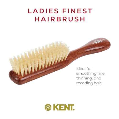 Kent DA4S Finest Women's Danta Wood, Soft White Bristle, Narrow Grooming Hair Brush - Fine or Thinning Hair, Promotes Shine/Stimulates Scalp