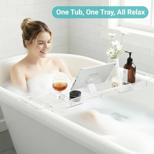 Expandable Bathtub Tray Caddy with Tablet Holder