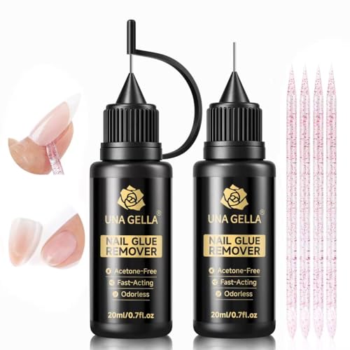 UNA GELLA Press On Nail Glue Remover - Gentle Non-Acetone Kit (20ml, 2 Pack)