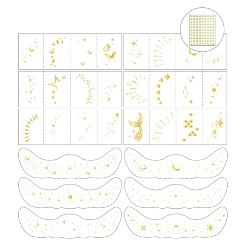 Gold Glitter Freckles Temporary Tattoo Set – 6 Face Sheets + 24 Eye Stickers