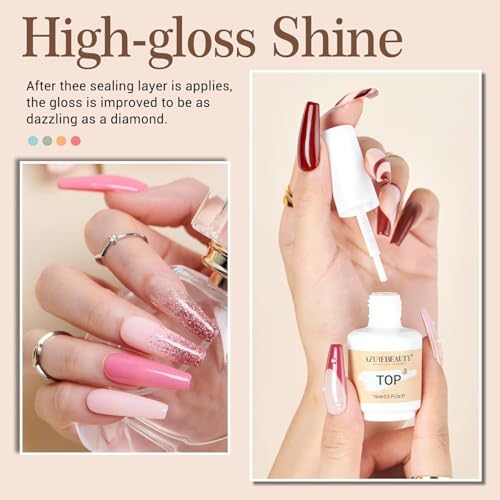 AzureBeauty 8-Piece Dip Powder Liquid Set - 15ml Base Top Coat & Activator