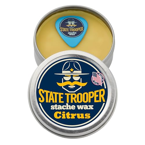State Trooper Mustache Wax for Men ? Medium Hold with Beeswax, Coconut Oil & Lanolin ? Natural Moustache Grooming & Styling Wax with Citrus Scent - Nourishing Conditioner & Sculpting
