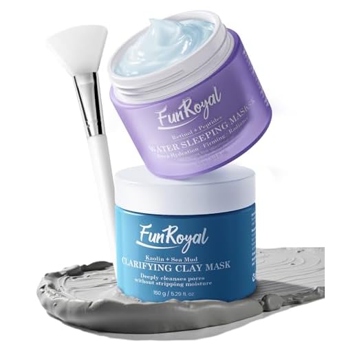 Glow-Boosting Face Masks Skincare Set ? Deep Detox Clay Mask for Clear Pores, Blackheads and Excess Oil, Hydrating Overnight Face Mask with 10% Hydrolyzed Collagen ? Spa-Like Facial Skin Care at Home