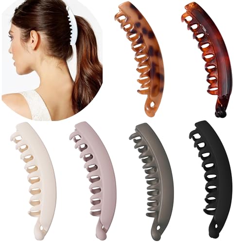 Eyegla 6 Pack Large Banana Hair Clips for Thin to Thick Hair - Black, White, Grey, Tortoise Shell