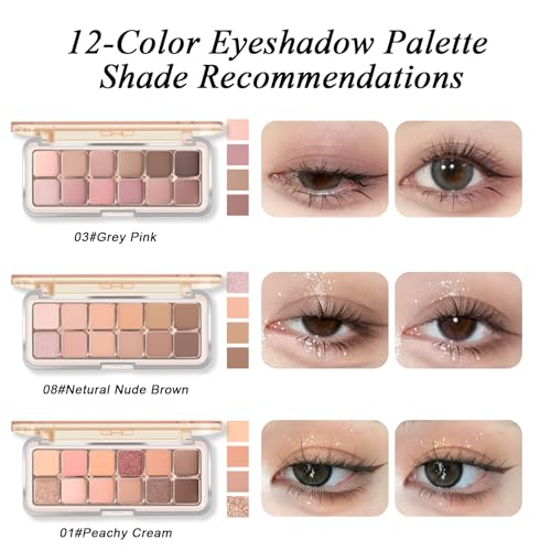KYDA 12 Color Eyeshadow Palette with Brushes - Matte & Shimmer