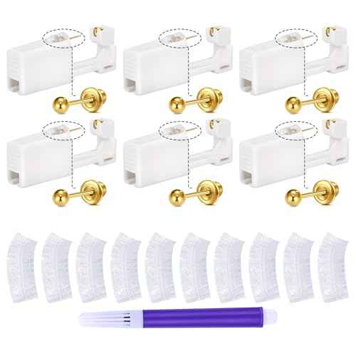 QWALIT 3 Pairs Ear Piercing Kit Gold Ear Piercing Gun Kit Disposable Self Piercing Earrings at Home Earring Gun Piercing kits with Earring Studs Small Ball