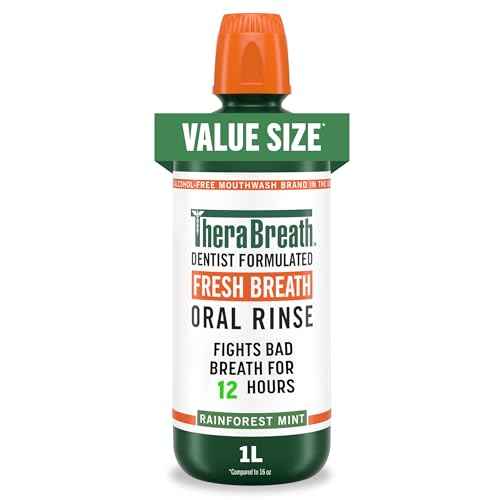 TheraBreath Fresh Breath Mouthwash, Rainforest Mint, Alcohol-Free, 33.8 oz/1 L