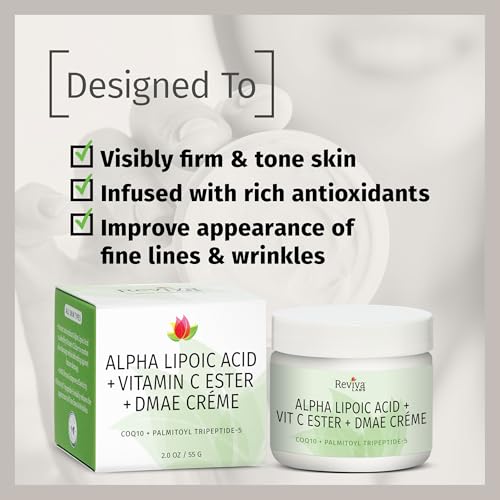 Reviva Labs DMAE Cream with Alpha Lipoic Acid, Vitamin C Ester - DMAE Lift and Firm Cream for Neck and Face - Skin Firming and Moisturizing Cream, 3-Pack (2 oz Each)