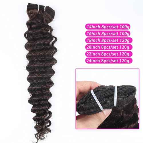 Curly Clip in Hair Extensions Real Human Hair 20inch 120g Invisible & Seamless 100% Brazilian Remy Human Extension Deep Wave Clip ins Extensions Double Weft 8 PCS with 20 Clips #2 Dark Brown