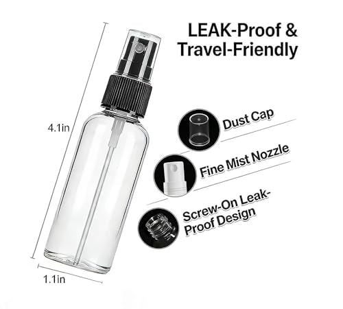 Travel Spray Bottles 2 Pack - Refillable 1 Oz Plastic Mist Sprayers