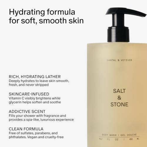 Salt & Stone Santal & Vetiver Body Wash 15.2 fl oz – Unisex Hydrating Gel Cleanser