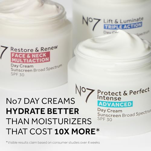 No7 Protect & Perfect Intense Advanced Day Cream SPF 30 - Anti-Aging Facial Moisturizer with Anti-Wrinkle Technology - Hydrating Hyaluronic Acid Cream for Radiant Youthful Skin (50ml)