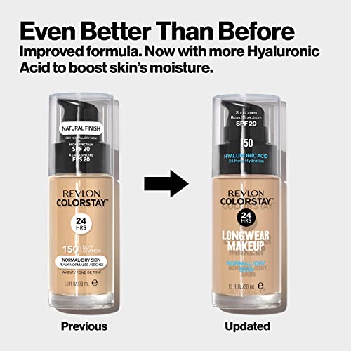 Revlon Liquid Foundation, ColorStay Face Makeup for Normal and Dry Skin, Longwear Full Coverage with Matte Finish, Oil Free, 150 Buff, 1.0 Oz