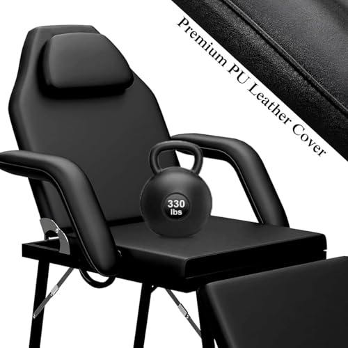 Portable Tattoo Chair, Adjustable Massage Bed with Headrest & Armrest