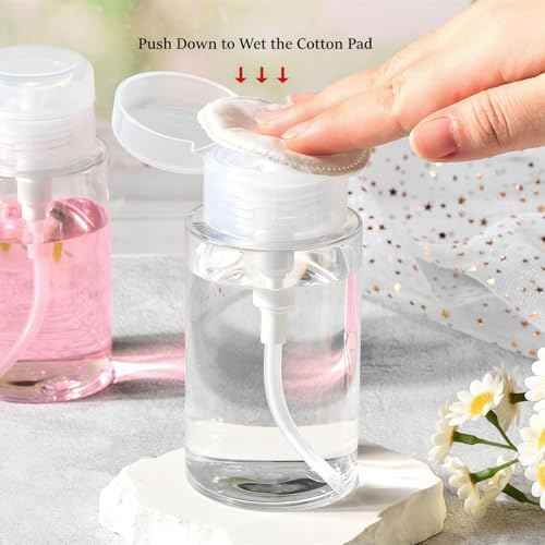 3 Pack Push Down Pump Bottle Dispenser for Makeup Remover, Facial Toner, Micellar Water, Alcohol, Nail Polish Remover Empty Push Top Bottles Containers 6.7oz/200ML