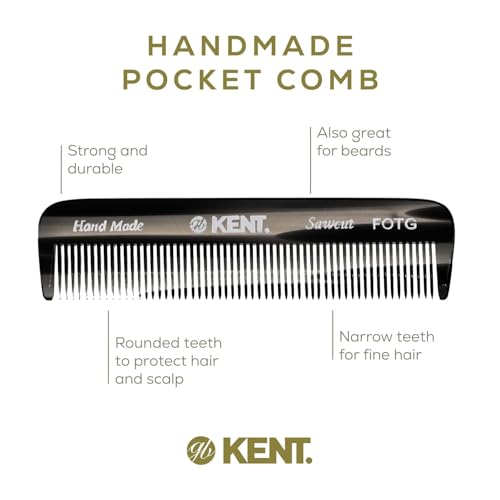Kent Set Men's Hair Pocket Combs, Graphite 81T X-Small, FOT All Fine Tooth, R7t Double Toothed Fine and Coarse. Best Hair, Beard and Mustache Grooming Kit for Travel and Home Care, Handmade in England