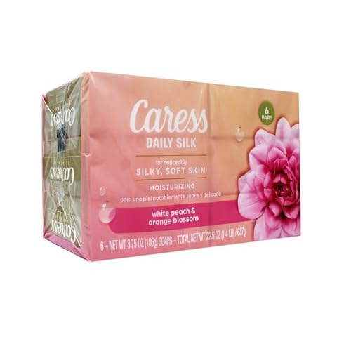 Caress Daily Silk Moisturizing Soap, White Peach & Orange Blossom, 3.75 oz 6 Bars - 2 Pack