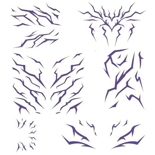 Purple Demon Mark Temporary Tattoos, 8 Sheets Waterproof Body Art Stickers for Kids & Adults, Anime Cosplay Makeup, Birthday Decorations Party Favors & Music Festival Rave Dance Accessories