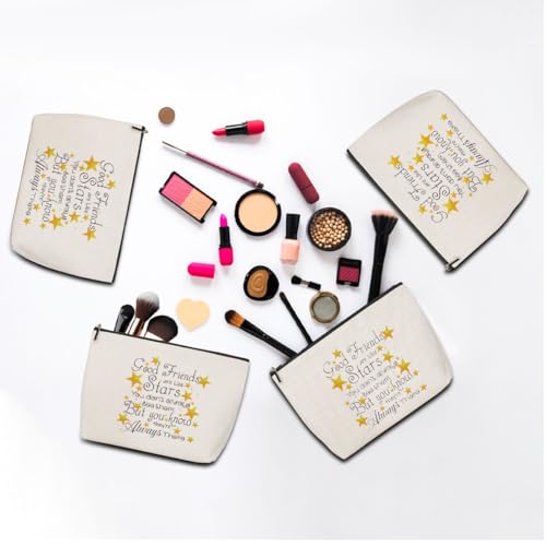 HOWDOUDO 4PCS Good Bestie Makeup Bag for Women, Birthday Gifts for Friends Good Friends are Like Stars, You Don't Always See Them But You Know They're Always There Friendship Gifts for Women