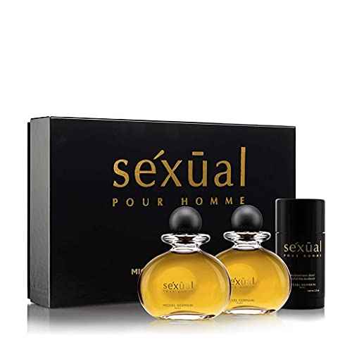 Michel Germain Sexual Pour Homme 3-Piece Cologne Gift Set, Top Notes of Indian Basil, Italian Bergamot, Italian Clementine, French Melon, Seductive Natural Oils