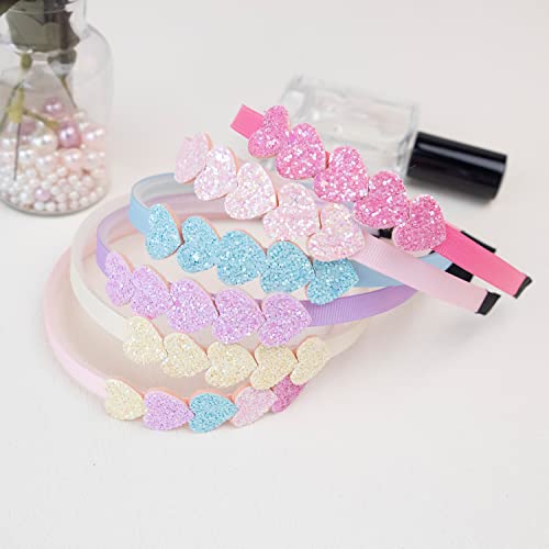 XIMA 12PCS Glitter Heart Headbands for Girls,Cute Rainbow Girls Headbands,Hair Accessories for Kids Toddlers Teens Childrens