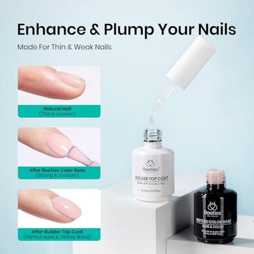 Beetles Rubber Base & Builder Top Coat Gel Nail Polish Set 15ML - L-Pink-2