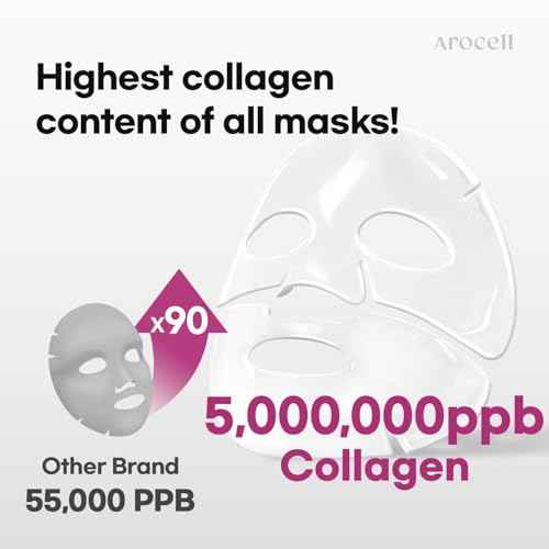 AROCELL Super Collagen Mask 7 Facial Sheet 5,000,000ppb Overnight Dual Matrix Hydrogel Masks with Low Molecular Weight Collagen for Elasticity Hydrating Anti-Aging Cooling Korean Skincare, 43g x 7ea