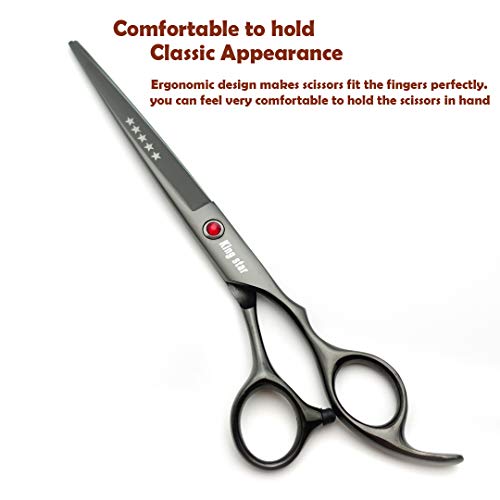 KINGSTAR 7.0in Titanium Dog Grooming Scissors Set Bright Black - Professional 4pcs