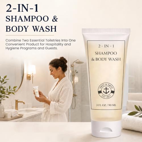 Yacht & Smith 50 Pack 2-in-1 Shampoo Body Wash, 3 oz Travel Size