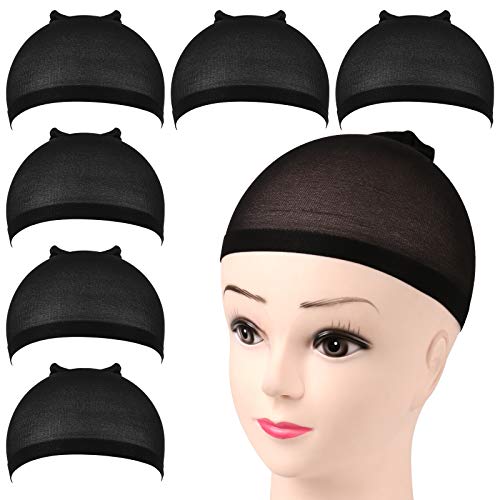 Black Wig Cap 6-Pack - Stretchy Nylon Stocking Caps for Women & Kids