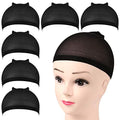 Black Wig Cap 6-Pack - Stretchy Nylon Stocking Caps for Women & Kids