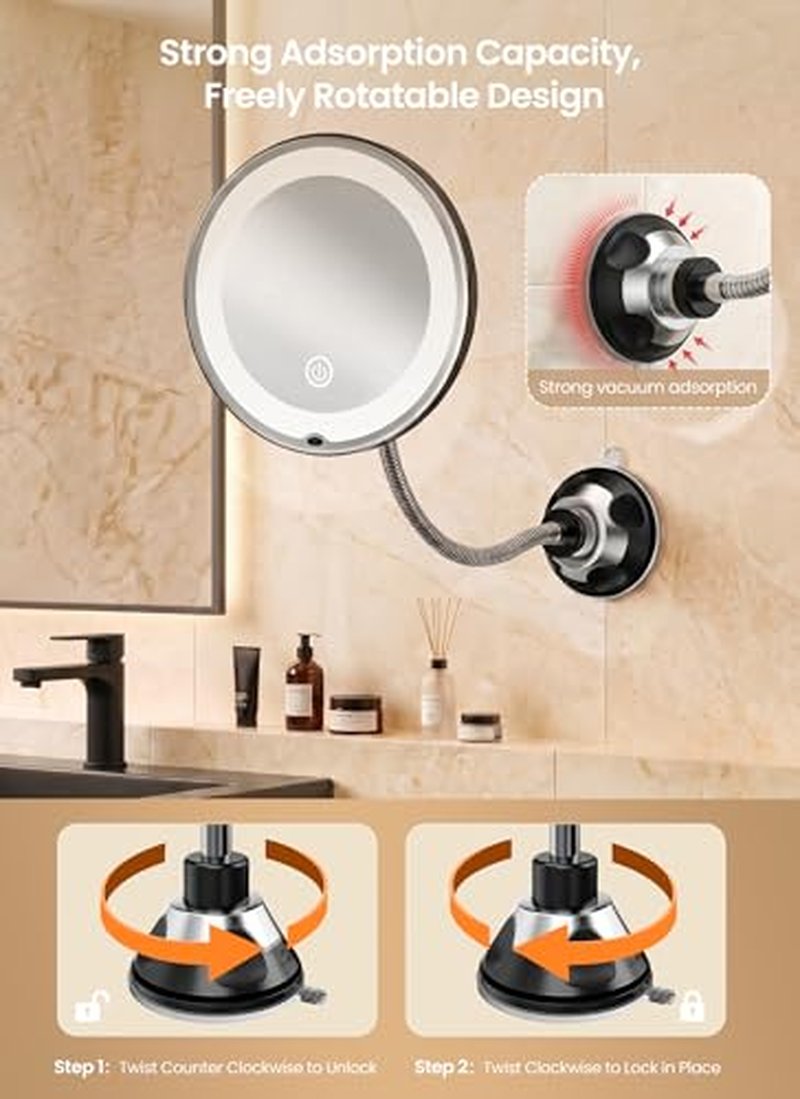 10x Magnifying Makeup Mirror with Lights & 3 Modes
