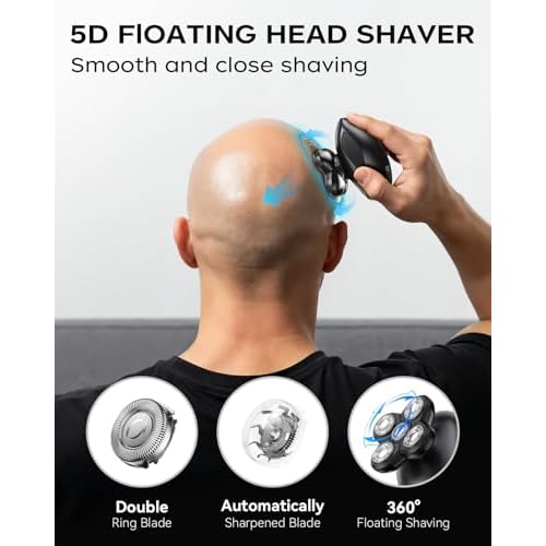 Head Shavers for Bald Men, 5 in 1 Electric Razor IPX7 Waterproof for Bald Men, 5D Rotary Shaver