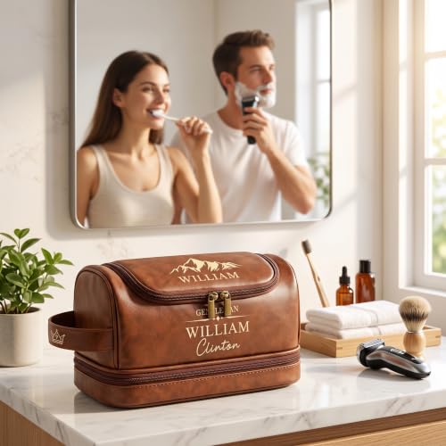 Custom Engraved Leather Dopp Kit for Men | Personalized Toiletry Bag